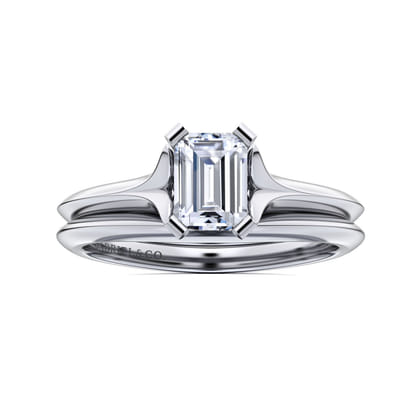 Ellis - 14K White Gold Emerald Cut Diamond Engagement Ring