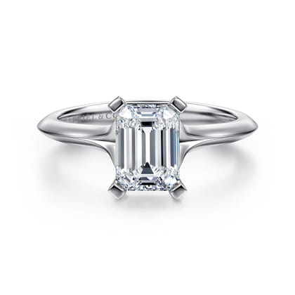 Ellis - 14K White Gold Emerald Cut Diamond Engagement Ring