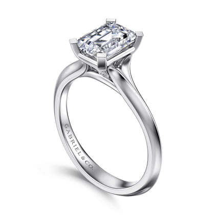 Ellis - 14K White Gold Emerald Cut Diamond Engagement Ring