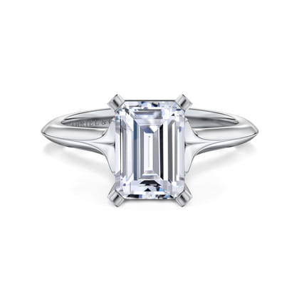 Ellis - 14K White Gold Emerald Cut Diamond Engagement Ring
