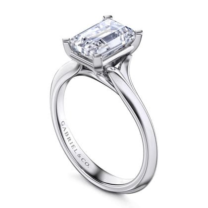 Ellis - 14K White Gold Emerald Cut Diamond Engagement Ring