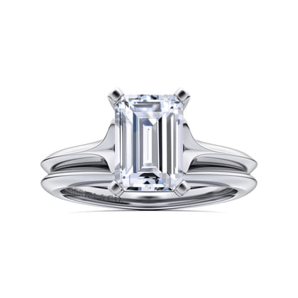 Ellis - 14K White Gold Emerald Cut Diamond Engagement Ring