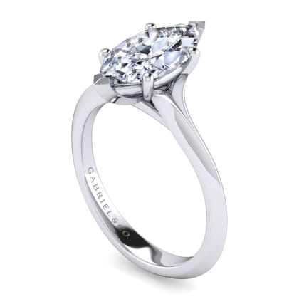 Ellis - 14K White Gold Marquise Shape Diamond Engagement Ring