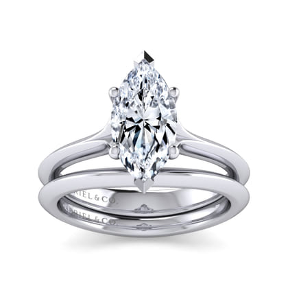 Ellis - 14K White Gold Marquise Shape Diamond Engagement Ring