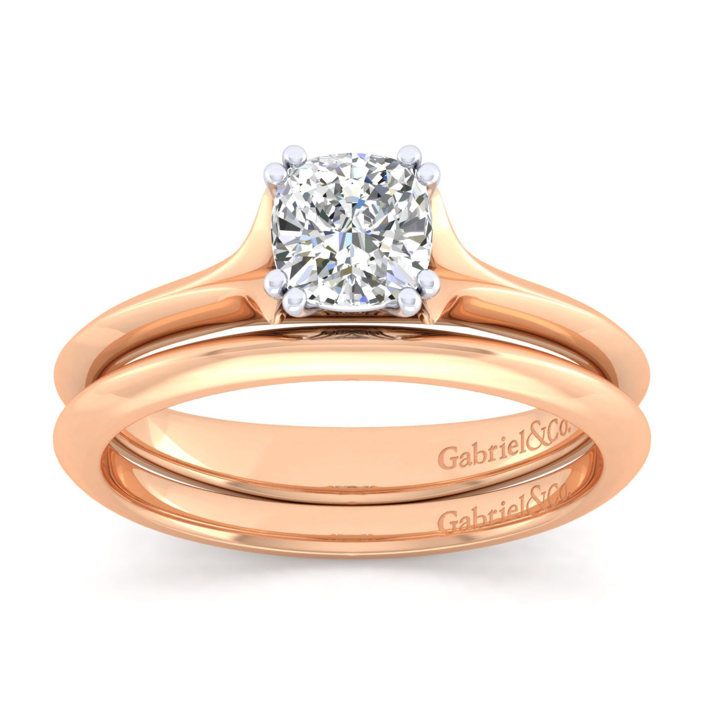 Ellis - 14K White-Rose Gold Cushion Cut Diamond Engagement Ring
