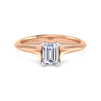 Ellis - 14K White-Rose Gold Emerald Cut Diamond Engagement Ring