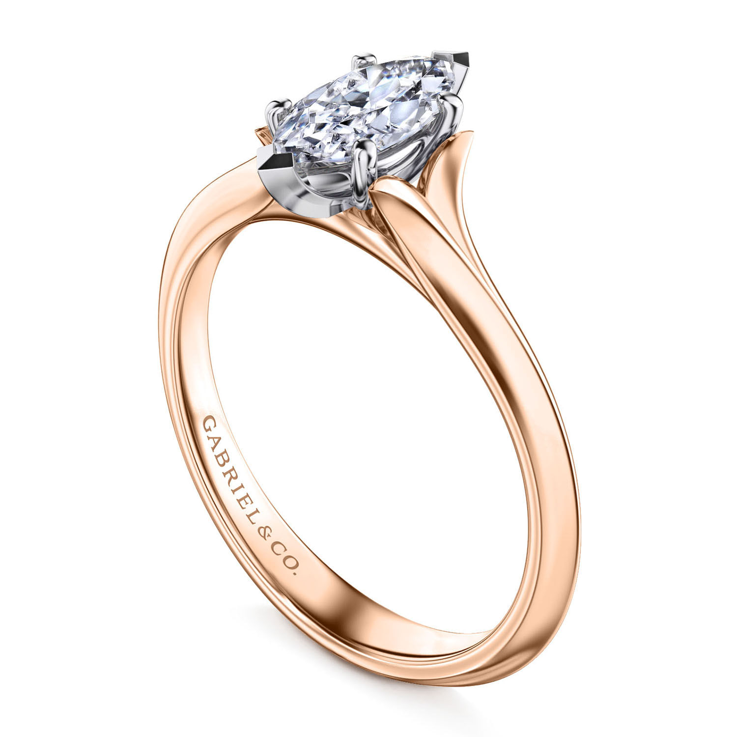Ellis - 14K White-Rose Gold Marquise Shape Diamond Engagement Ring