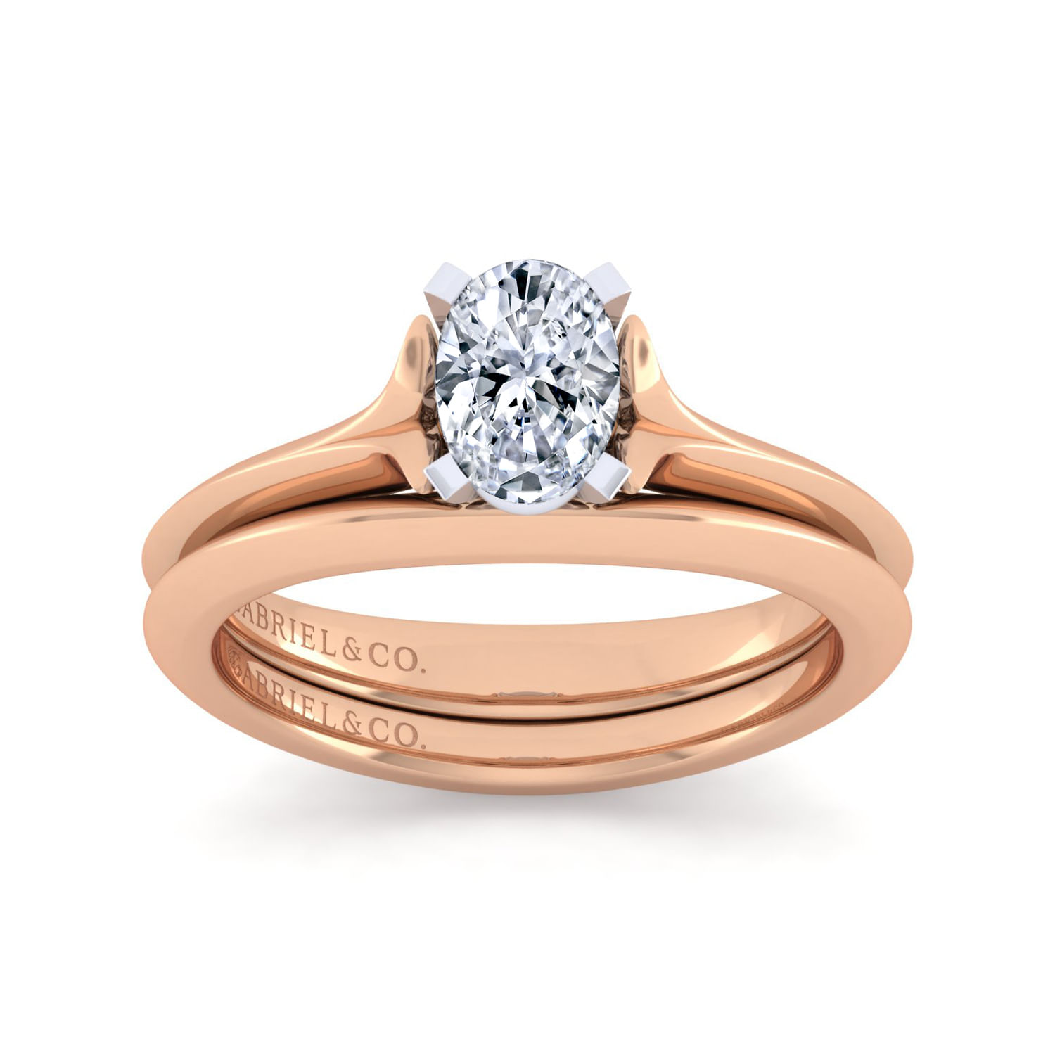 Ellis - 14K White-Rose Gold Oval Diamond Engagement Ring