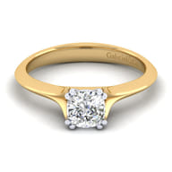 Ellis - 14K White-Yellow Gold Cushion Cut Diamond Engagement Ring