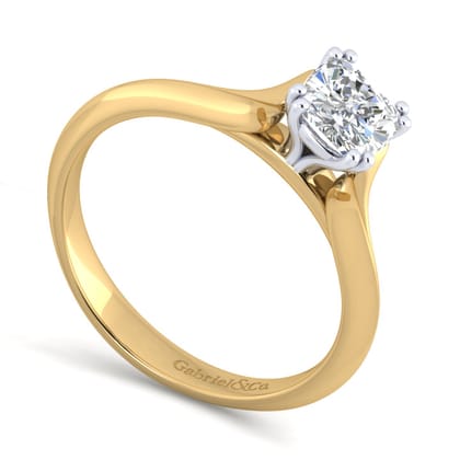 Ellis - 14K White-Yellow Gold Cushion Cut Diamond Engagement Ring