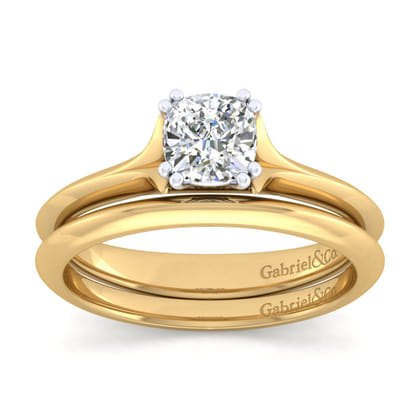 Ellis - 14K White-Yellow Gold Cushion Cut Diamond Engagement Ring