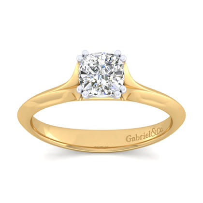 Ellis - 14K White-Yellow Gold Cushion Cut Diamond Engagement Ring