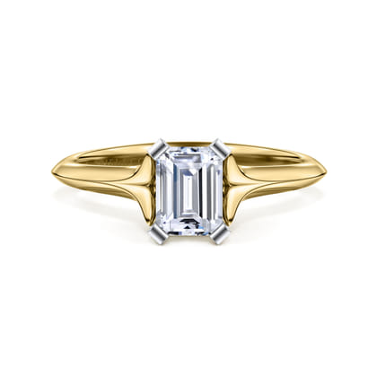 Ellis - 14K White-Yellow Gold Emerald Cut Diamond Engagement Ring