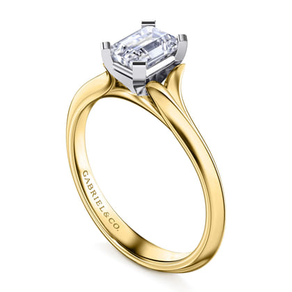 Ellis - 14K White-Yellow Gold Emerald Cut Diamond Engagement Ring