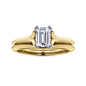 Ellis - 14K White-Yellow Gold Emerald Cut Diamond Engagement Ring