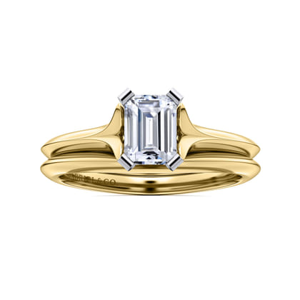 Ellis - 14K White-Yellow Gold Emerald Cut Diamond Engagement Ring