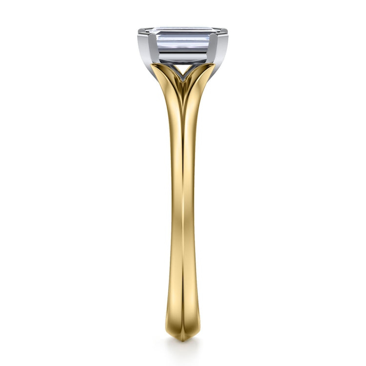 Ellis - 14K White-Yellow Gold Emerald Cut Diamond Engagement Ring