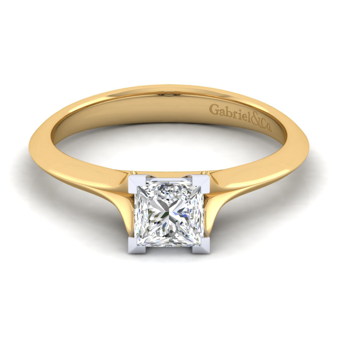 Ellis - 14K White-Yellow Gold Princess Cut Diamond Engagement Ring