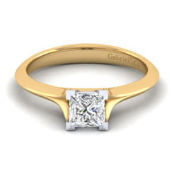 14K White-Yellow Gold Princess Cut Diamond Engagement Ring