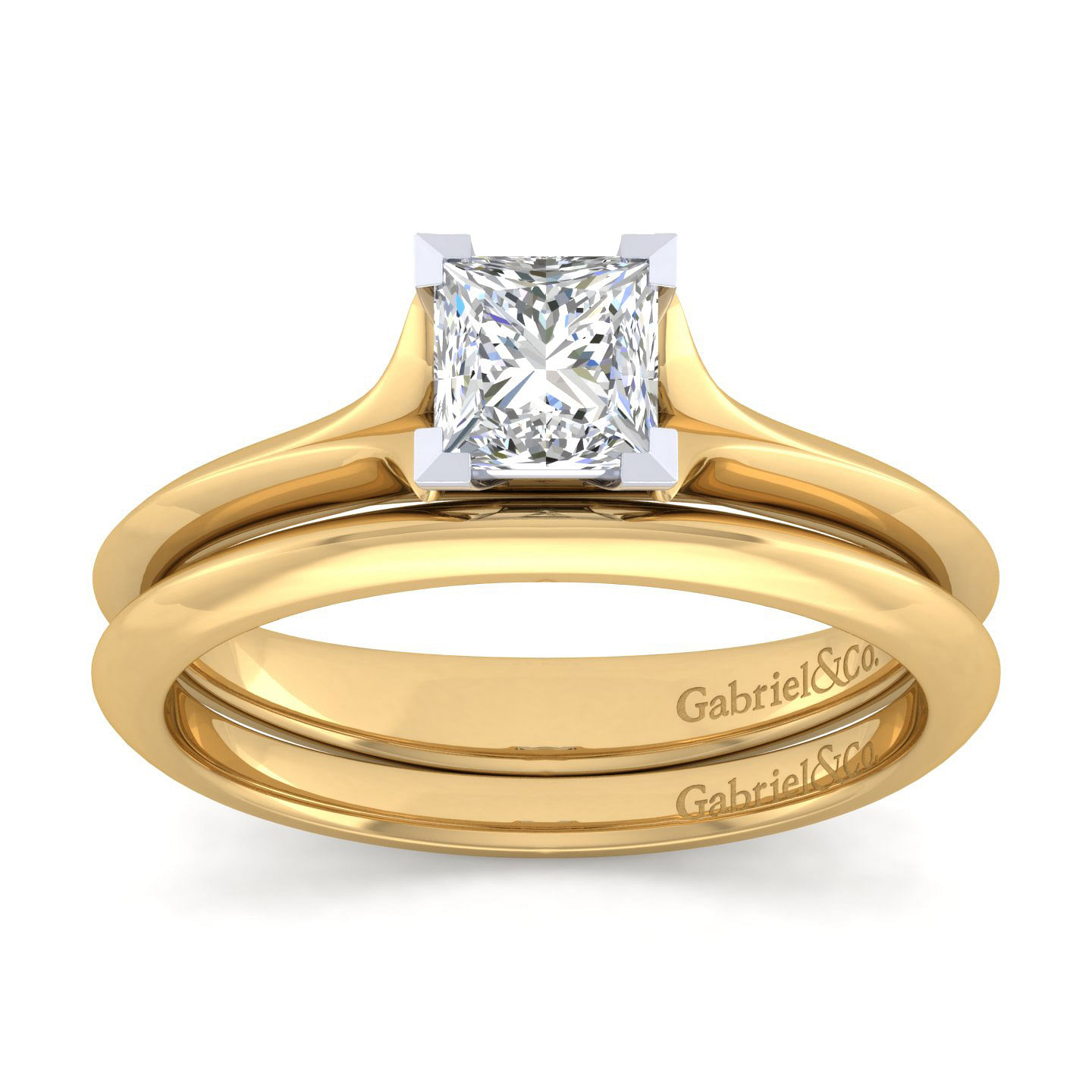 Ellis - 14K White-Yellow Gold Princess Cut Diamond Engagement Ring