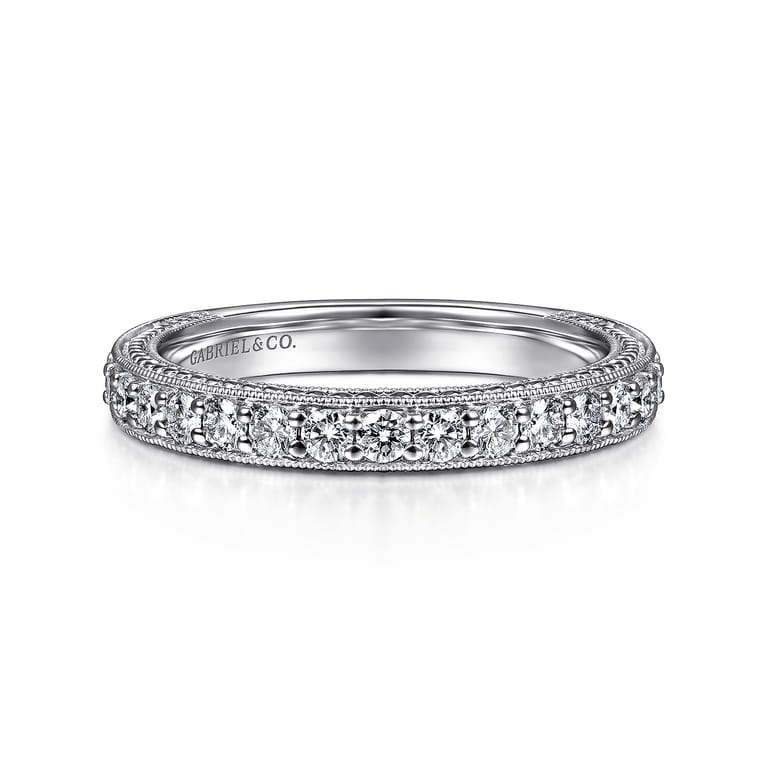 Straight Wedding Ring in 14k White Gold with Round Natural Diamond at Gabriel & Co. - Shot 1