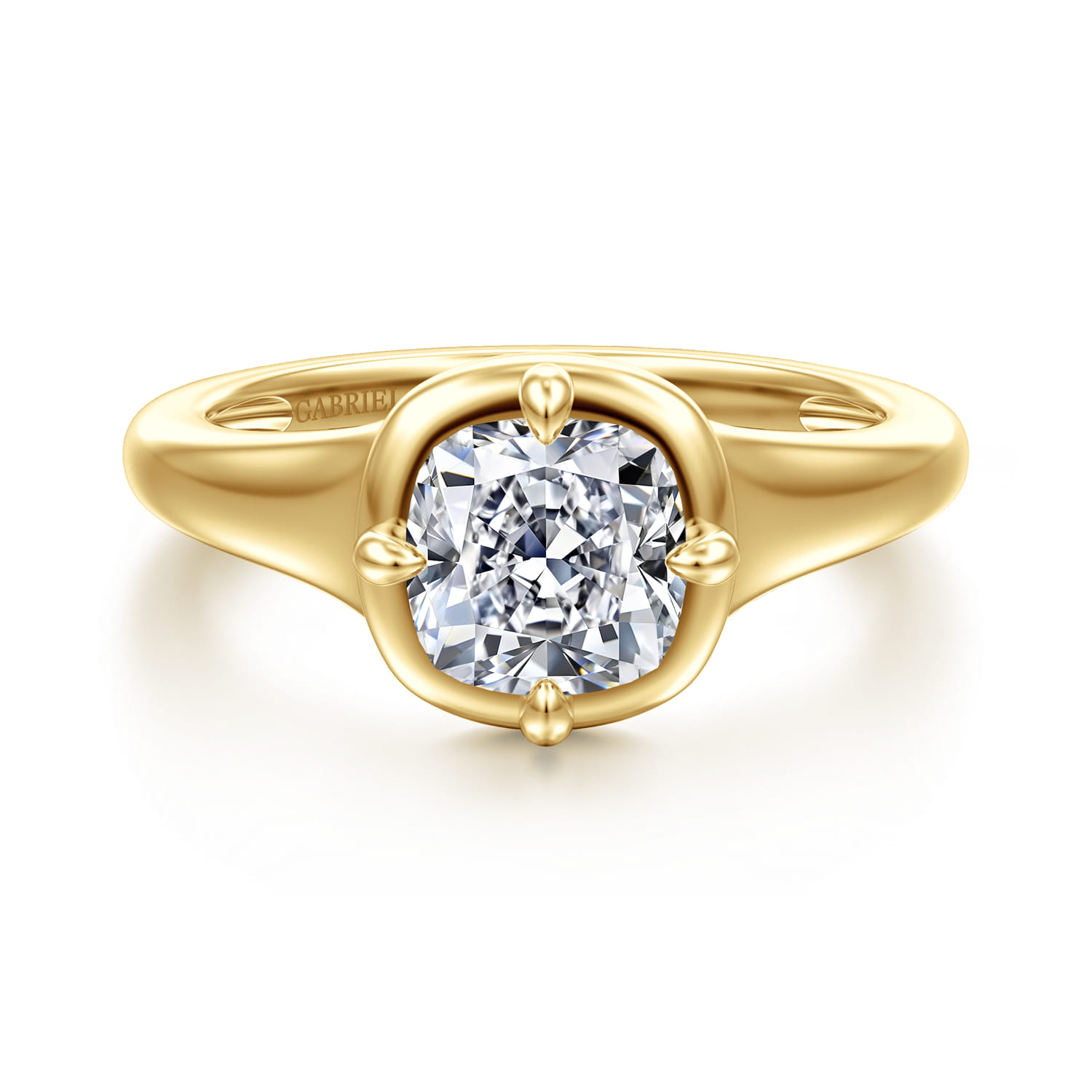 Elsa - 14K Yellow Gold Compass Bezel Prong Cushion Cut Solitaire Diamond Engagement Ring
