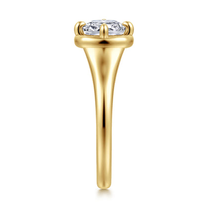 Elsa - 14K Yellow Gold Compass Bezel Prong Cushion Cut Solitaire Diamond Engagement Ring