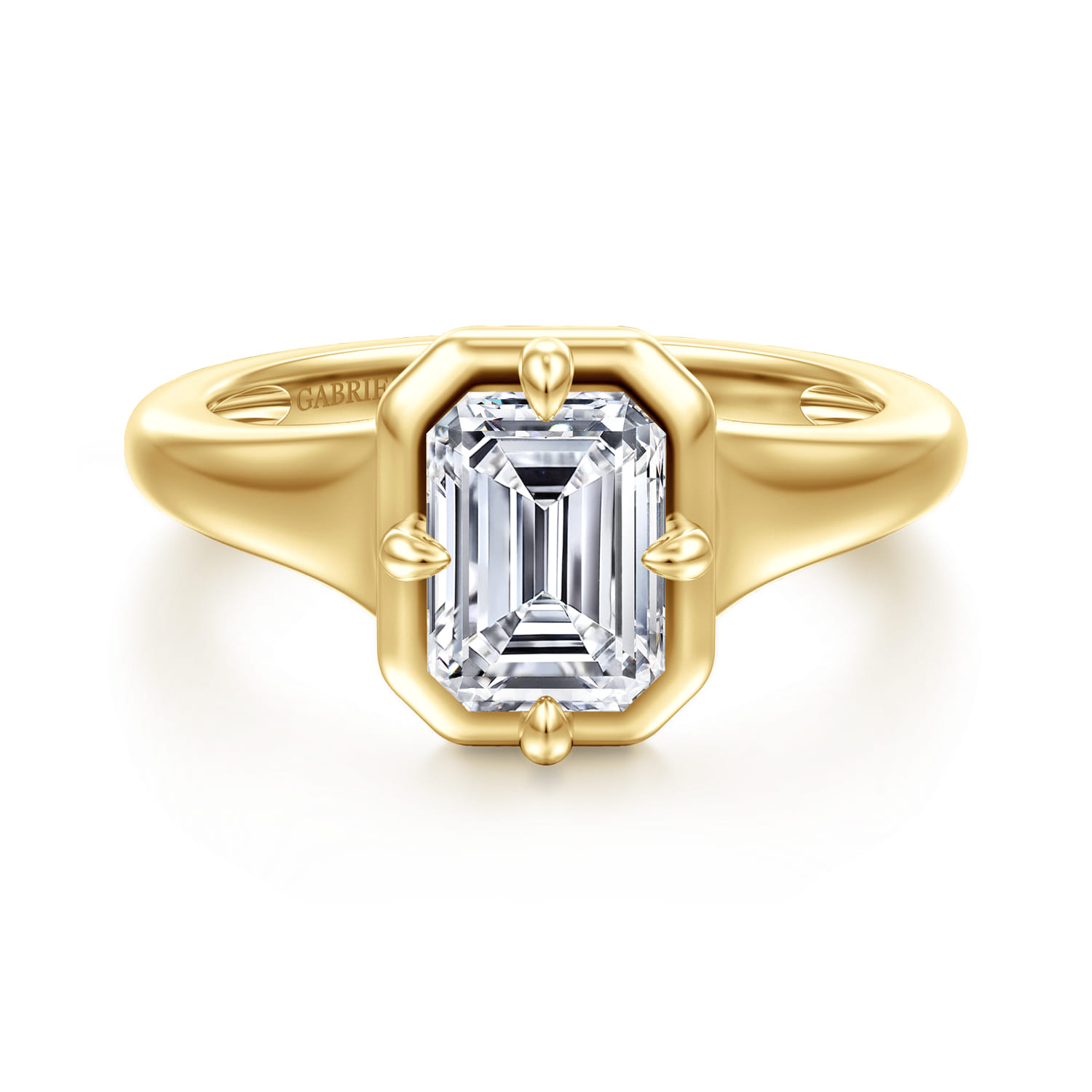 Elsa - 14K Yellow Gold Compass Bezel Prong Emerald Cut Solitaire Diamond Engagement Ring