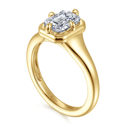 Elsa - 14K Yellow Gold Compass Bezel Prong Emerald Cut Solitaire Diamond Engagement Ring