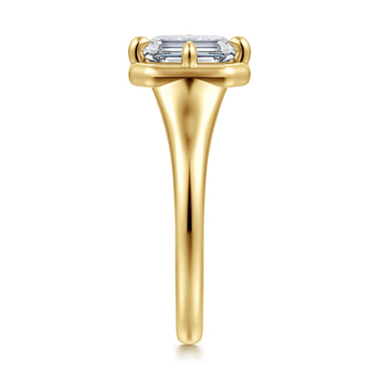 Elsa - 14K Yellow Gold Compass Bezel Prong Emerald Cut Solitaire Diamond Engagement Ring
