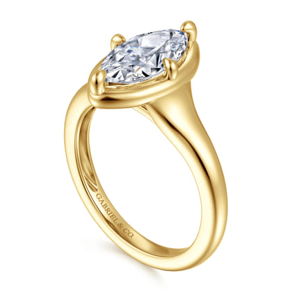 Elsa - 14K Yellow Gold Compass Bezel Prong Marquise Shape Solitaire Diamond Engagement Ring