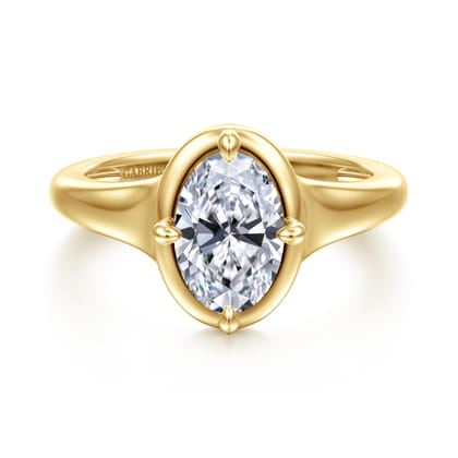 Elsa - 14K Yellow Gold Compass Bezel Prong Oval Solitaire Diamond Engagement Ring