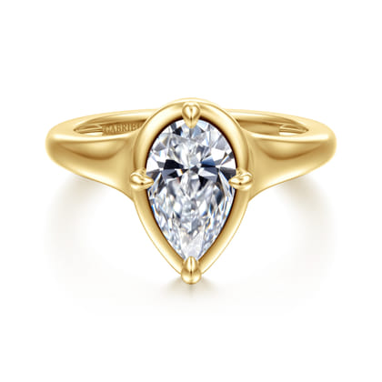Elsa - 14K Yellow Gold Compass Bezel Prong Pear Shape Solitaire Diamond Engagement Ring