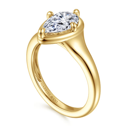 Elsa - 14K Yellow Gold Compass Bezel Prong Pear Shape Solitaire Diamond Engagement Ring