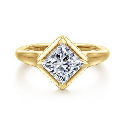 Elsa - 14K Yellow Gold Compass Bezel Prong Princess Cut Solitaire Diamond Engagement Ring