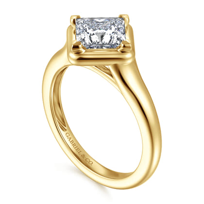 Elsa - 14K Yellow Gold Compass Bezel Prong Princess Cut Solitaire Diamond Engagement Ring