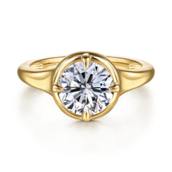 Elsa - 14K Yellow Gold Compass Bezel Prong Round Solitaire Diamond Engagement Ring