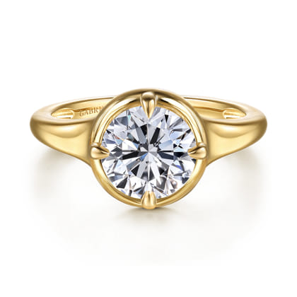 Elsa - 14K Yellow Gold Compass Bezel Prong Round Solitaire Diamond Engagement Ring