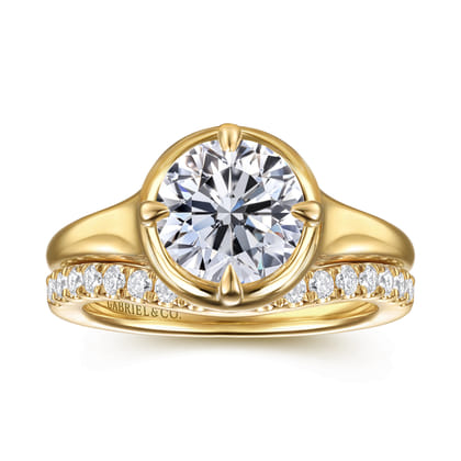 Elsa - 14K Yellow Gold Compass Bezel Prong Round Solitaire Diamond Engagement Ring