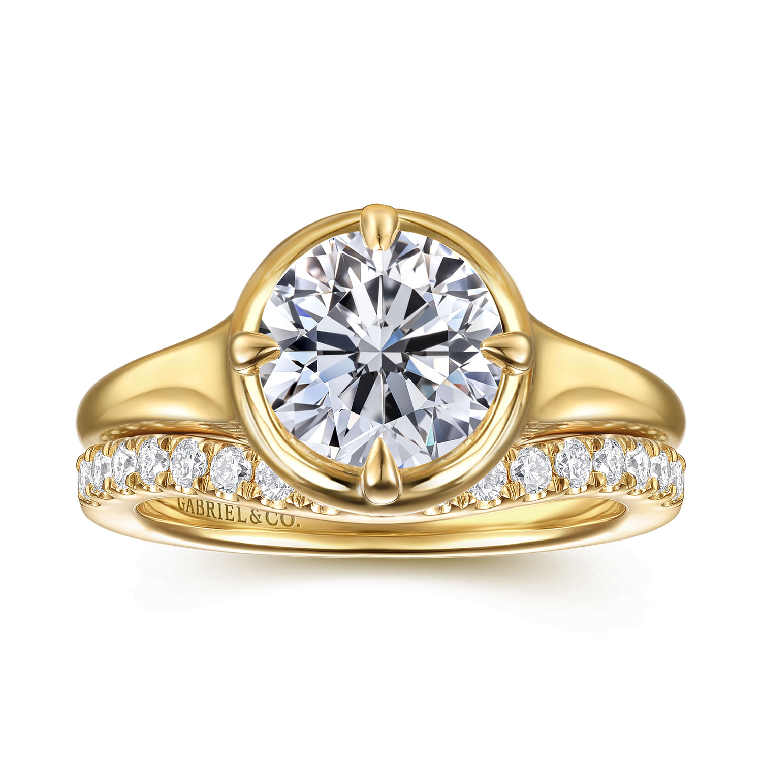 Elsa - 14K Yellow Gold Compass Prong Round Solitaire Diamond Engagement Ring