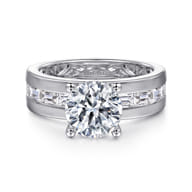 Elsaa - 14K White Gold Channel Set Baguette Round Diamond Engagement Ring