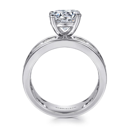 Elsaa - 14K White Gold Channel Set Baguette Round Diamond Engagement Ring