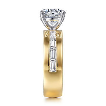 Elsaa - 14K Yellow-White Gold Wide Band Round Diamond Engagement Ring