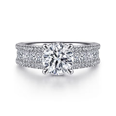 Elvette - 14K White Gold Hidden Halo Round Diamond Channel Set Engagement Ring