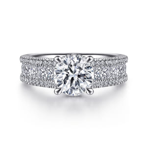 Elvette - 14K White Gold Hidden Halo Round Diamond Channel Set Engagement Ring