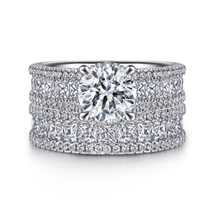 Elvette - 14K White Gold Hidden Halo Round Diamond Channel Set Engagement Ring