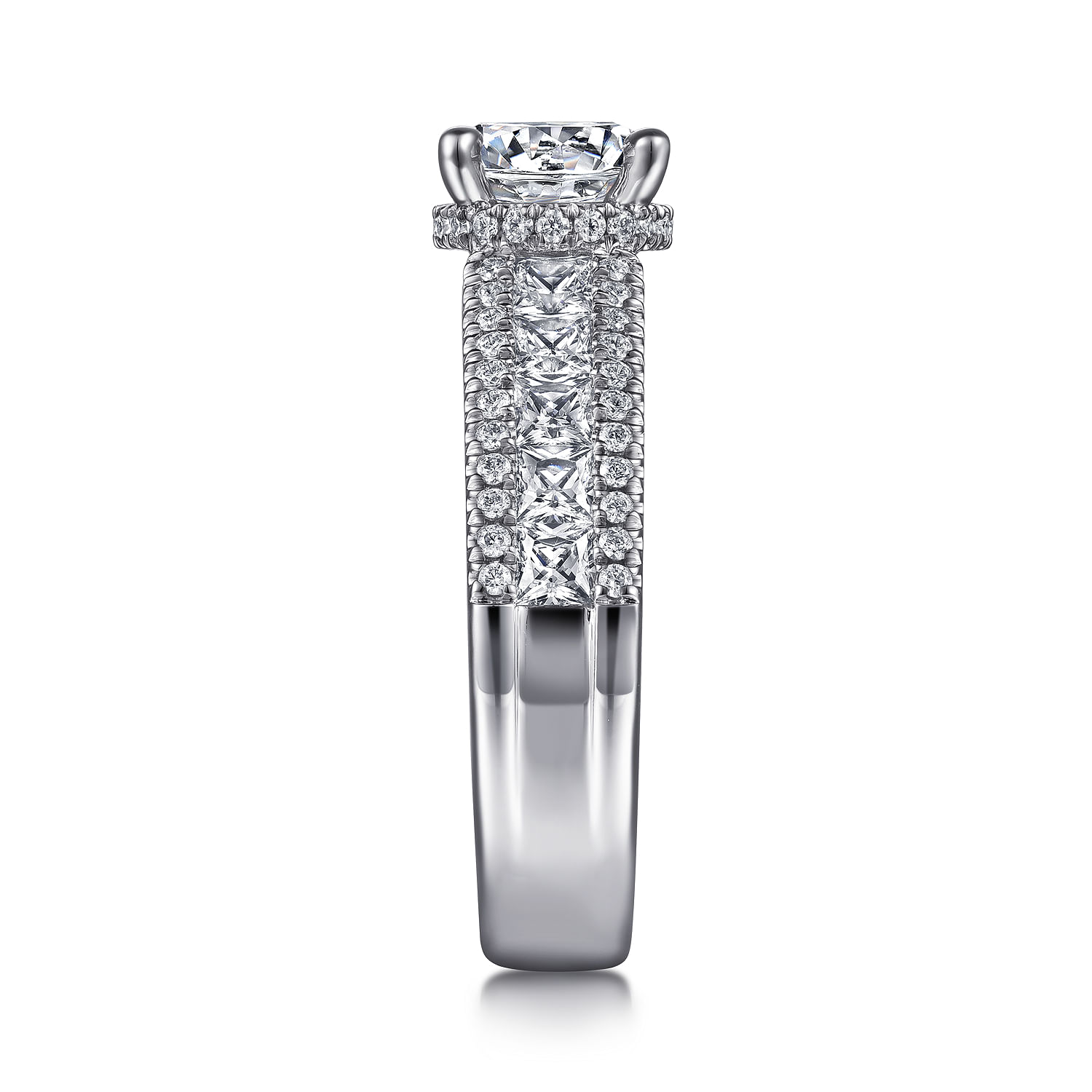 Elvette - 14K White Gold Hidden Halo Round Diamond Channel Set Engagement Ring