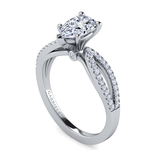 Elyse - 14K White Gold Split Shank Pear Shape Diamond Engagement Ring - 0.18 ct - Shot 3
