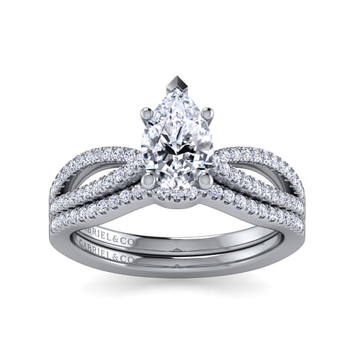Elyse - 14K White Gold Split Shank Pear Shape Diamond Engagement Ring - 0.18 ct - Shot 4