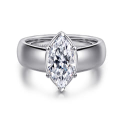 Elza - 14K White Gold Bezel Prong Wide Band Marquise Diamond Engagement Ring